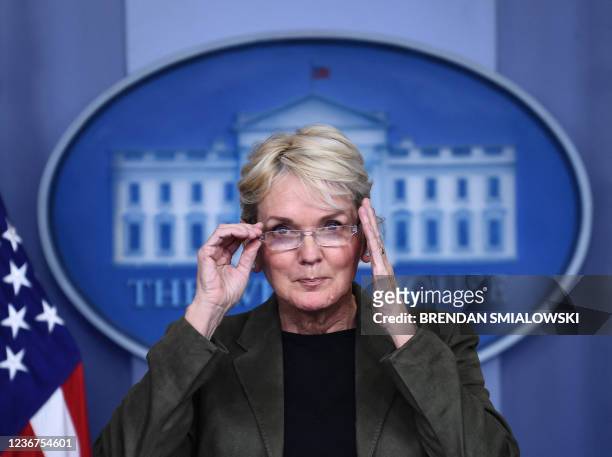 Energy Secretary Jennifer Granholm speaks during the daily press briefing at the White house in Washington, DC, on November 23, 2021.
