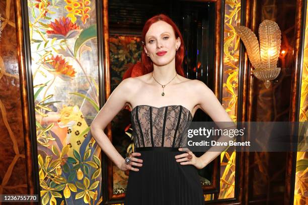 Karen Elson attends the Annabel's x Swarovski Holiday façade unveiling party in the nightclub at Annabels on November 23, 2021 in London, England.