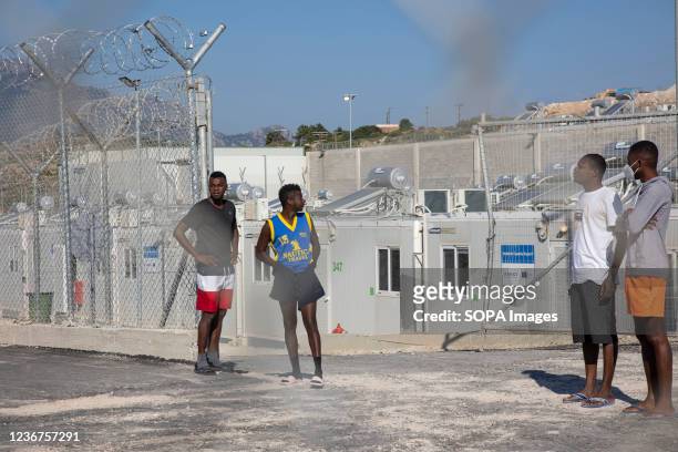 Asylum Seekers from Africa seen outside the new refugee camp. New Refugee camp in Zervou location near Samos town and island. The new Closed...