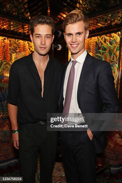 Francisco Lachowski and Samuel Harwood attend the Annabel's x Swarovski Holiday façade unveiling party in the nightclub at Annabels on November 23,...