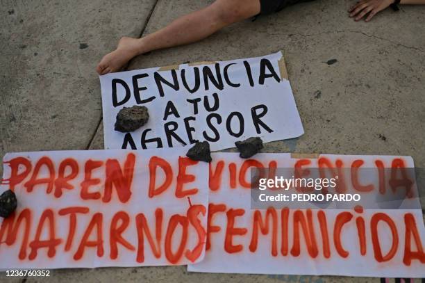 Woman activist takes part in a protest in support of Roxana Ruiz Santiago accused of murder after she killed a man when defending herself from a...