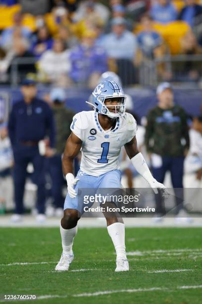 North Carolina Tar Heels defensive back Kyler McMichael drops into coverage on defense during a college football game against the Pittsburgh Panthers...
