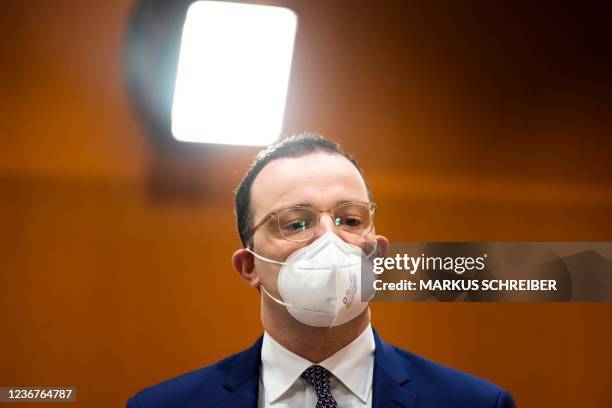 German Health Minister Jens Spahn arrives to attend the cabinet meeting at the Chancellery in Berlin, Germany, on November 24, 2021. - Germany is set...