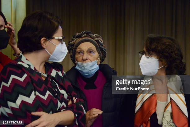 Maria Edera Spadoni, Emma Bonino, Marina Sereni during the News Meeting in favor of Afghan women and against all violence in the world on November...