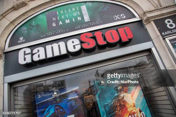 GameStop branch. People go shopping with black friday and christmas sales in Munich, Germany on November 23, 2021.