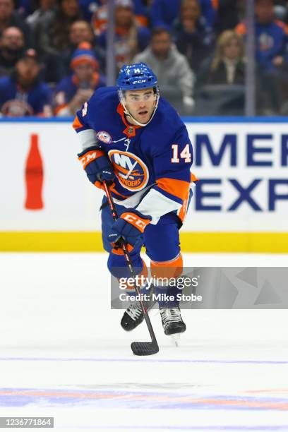 Andy Andreoff of the New York Islanders skates against the Toronto Maple Leafs at UBS Arena on November 21, 2021 in Elmont, New York. Toronto Maple...
