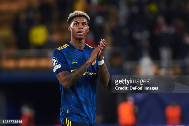Marcus Rashford of Manchester United gestures during the UEFA Champions League group F match between Villarreal CF and Manchester United at Estadio...