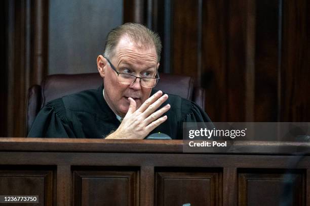 Superior Court Judge Timothy Walmsley clarifies a jury request to view a short video clip as part of their deliberation during the trial of Greg...