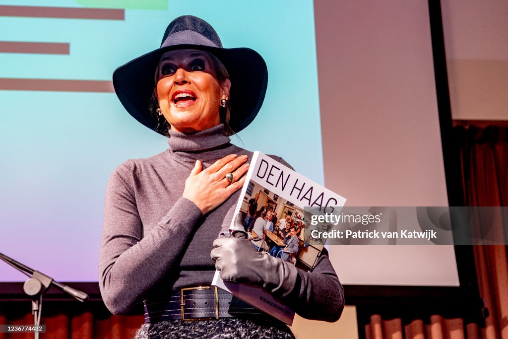 Queen Maxima Of The Netherlands Receives The First Photobook "The Hague Stories" In Amsterdam