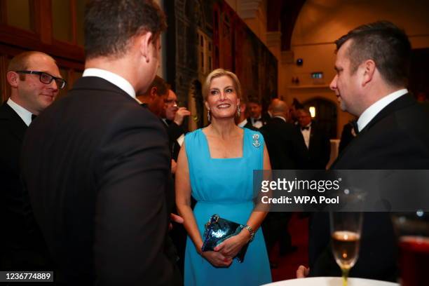 Britain's Sophie, Countess of Wessex talks to guests during the biennial Rifles Awards Dinner at the City of London Guildhall on November 24, 2021 in...