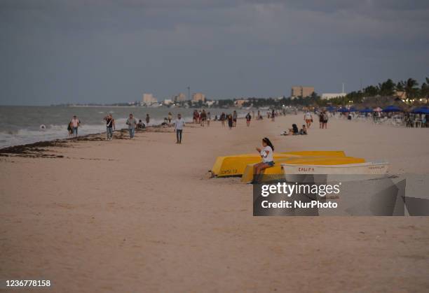 General view of the beach in Progreso at dusk. On Tuesday, November 23 in Progreso, Yucatan, Mexico.