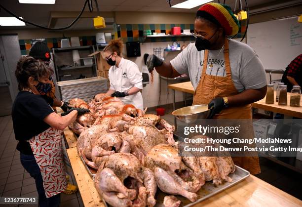 From left, volunteer Debby Kaufman-Hoja, Danielle Cooke of Ms. Bettys Cooking, Ruby Geiger, chef instructor of the Rocky Mountain Chefs of Colorado,...