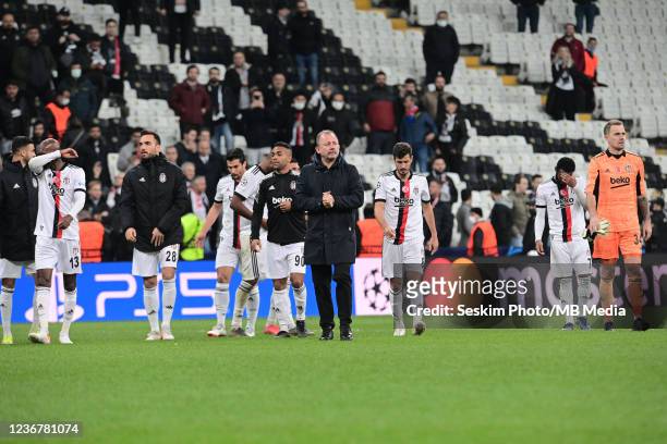 Coach Sergen Yalcin and players of Besiktas during the UEFA Champions League group C match between Besiktas and AFC Ajax at Vodafone Park on November...