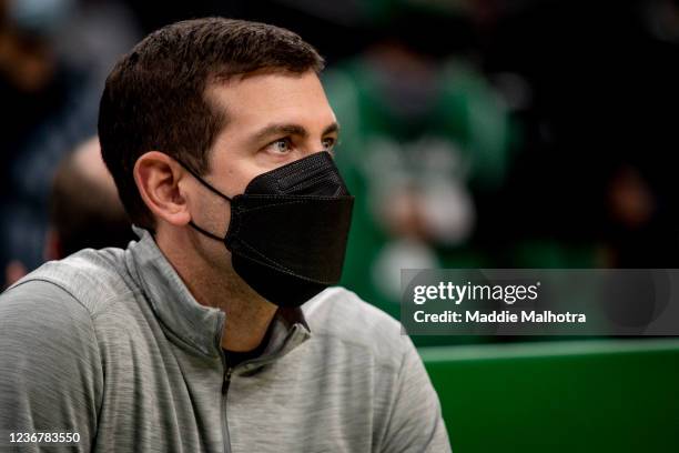 Brad Stevens of the Boston Celtics looks on before a game against the Brooklyn Nets at TD Garden on November 24, 2021 in Boston, Massachusetts. NOTE...