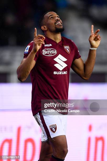 Gleison Bremer of Torino FC celebrates after scoring a goal during the Serie A football match between Torino FC and Udinese Calcio. Torino FC won 2-1...