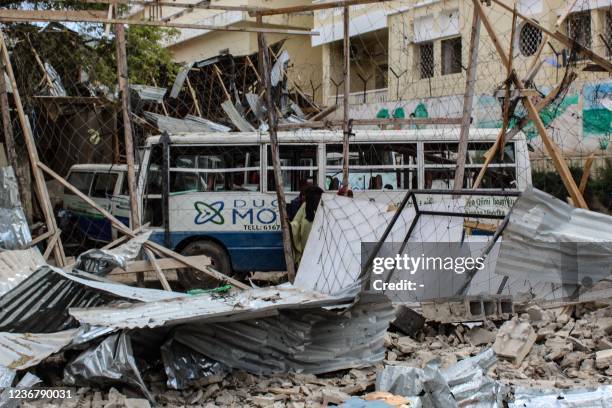 General view of a destroyed building of Mocaasir primary and secondary school at a bomb explosion site in Mogadishu, Somalia, on November 25, 2021. -...