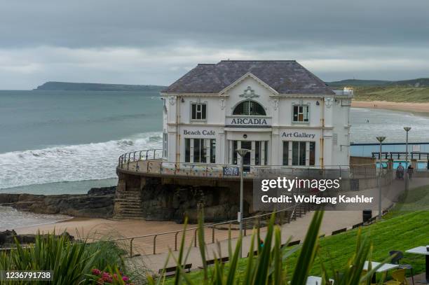 View of the Arcadia Beach Cafe and Art Gallery, Portrush, County Antrim, Northern Ireland, United Kingdom.