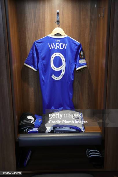 Jamie Vardy of Leicester Citys shirt hangs in the dressing room during the UEFA Europa League group C match between Leicester City and Legia Warsaw...