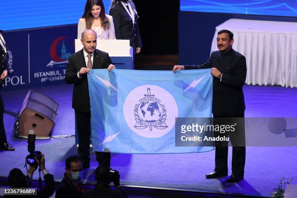 Chief of Police Mehmet Aktas presents the Interpol flag to the Director of Central Bureau of Investigation , Subodh Kumar Jaiswal at the 89th...