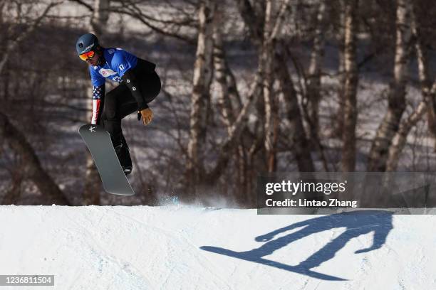 Alex Deibold of the United States competes during the Men's Snowboard Cross preliminary of Audi FIS Cross World Cup 2022 at Genting snow park on...