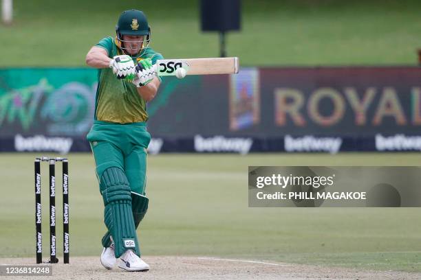 South Africa's David Miller plays a shot during the first one-day international cricket match between South Africa and Netherlands at SuperSport Park...