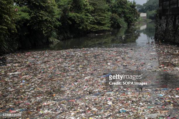 Plastic waste seen piling up in the Bojong Citepus River which empties into the Citarum River in Dayeuhkolot. The National Plastic Action Partnership...