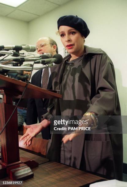 Alina Fernandez Revuelta, estranged daughter of Cuban President Fidel Castro speaks to reporters during a press conference, 17 March 1994 on Capitol...