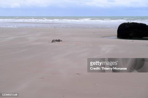 The Channel is seen from the beach on November 26, 2021 in Wimereux, Pas-de-Calais, France. After the boat accident in the English Channel which...