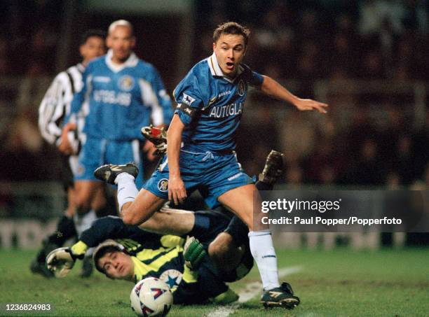 Dennis Wise of Chelsea goes past Newcastle United goalkeeper Shay Given during an FA Carling Premiership match on January 9, 1999 in Newcastle upon...