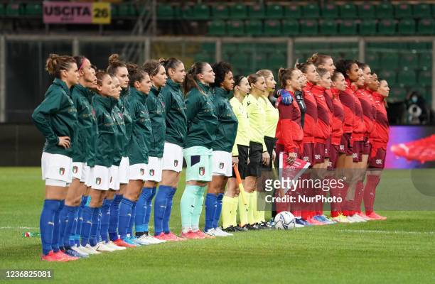 Team of Italy, women's national team, during the 2023 World Cup qualifying match between Italy and Switzerland on November 26, 2021 stadium...