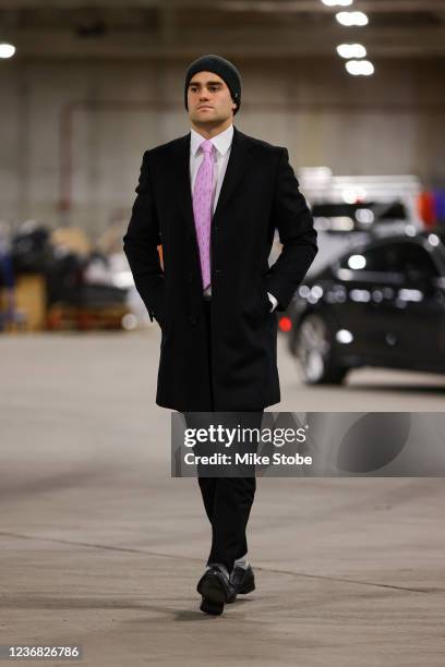 Andy Andreoff of the New York Islanders arrives prior to the game against the Pittsburgh Penguins at UBS Arena on November 26, 2021 in Elmont, New...