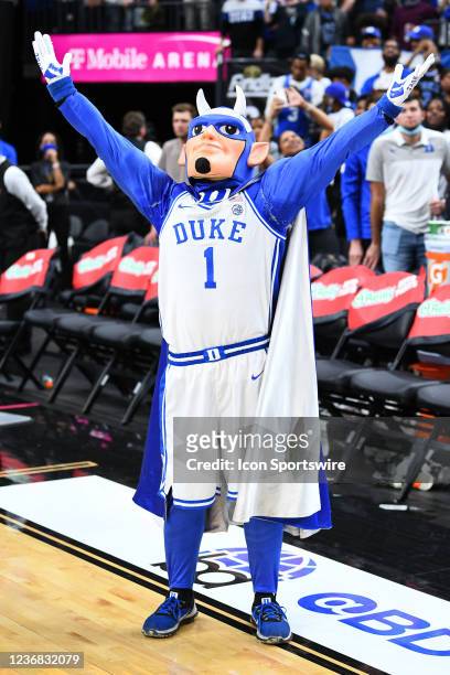 The Duke mascot celebrates after the Continental Tire Challenge college basketball game between the Duke Blue Devils and the Gonzaga Bulldogs on...