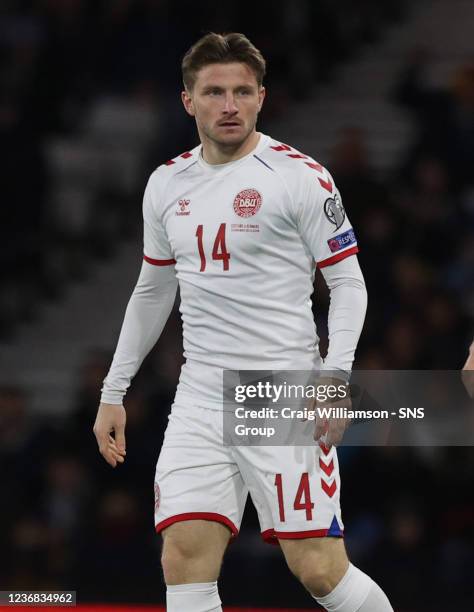 Anders dreyer in action for Denmark during a FIFA World Cup Qualifier between Scotland and Denmark at Hampden Park, on November 15 in Glasgow,...