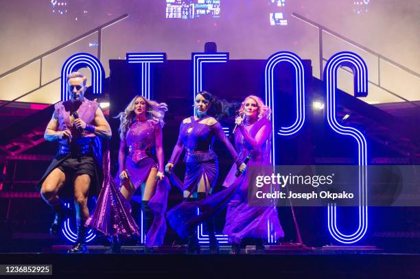 Ian "H" Watkins, Faye Tozer, Lisa Scott-Lee and Claire Richards of Steps perform at The O2 Arena on November 27, 2021 in London, England.