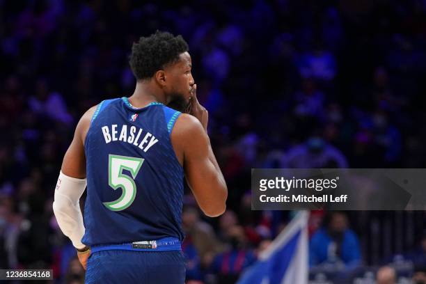 Malik Beasley of the Minnesota Timberwolves reacts against the Philadelphia 76ers in the second half at the Wells Fargo Center on November 27, 2021...