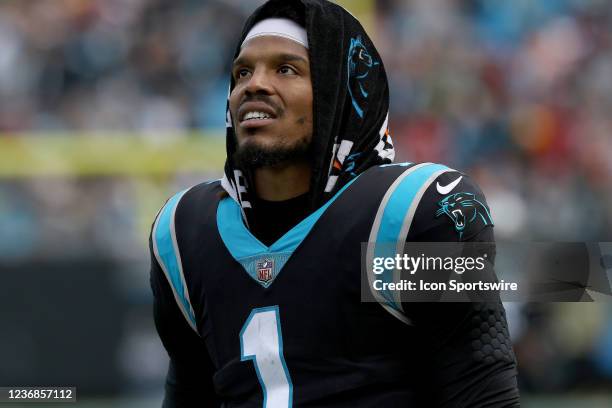 Cam Newton quarterback of Carolina during an NFL football game between the Washington Football Team and the Carolina Panthers on November 21 at Bank...