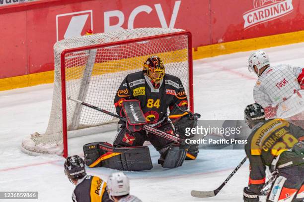 Daneil Manzato of SC Bern is in action during the 29th match of the 2021-2022 Swiss National League Season with the Lausanne HC and SC Bern. Lausanne...