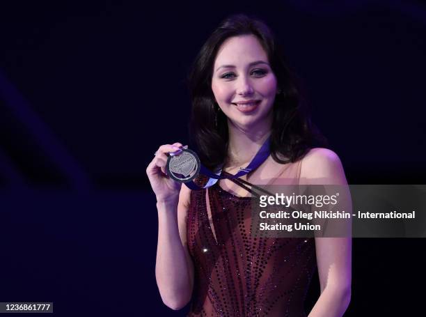 Silver medalists Elizaveta Tuktamysheva of Russia during a medal ceremony of the Ladies competition at the ISU Grand Prix of Figure Skating -...
