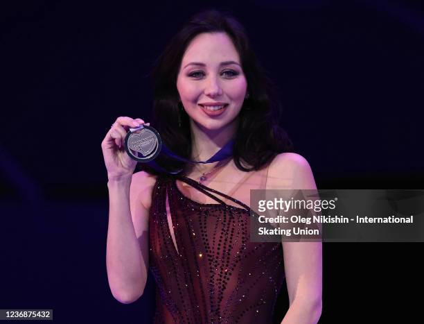 Silver medalist Elizaveta Tuktamysheva of Russia during a medal ceremony of the Ladies competition at the ISU Grand Prix of Figure Skating -...