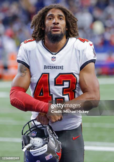 Ross Cockrell of the Tampa Bay Buccaneers is seen following the game against the Indianapolis Colts at Lucas Oil Stadium on November 28, 2021 in...