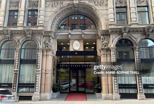 The entrance of the Hotel Place dArmes, located in Old Montreal, Quebec, is seen on November 11, 2021 - The signs of an unprecedented labor shortage...