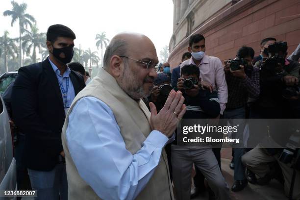 Amit Shah, India's home affairs minister, arrives at the Parliament House on the opening day of the Winter session in New Delhi, India, on Monday,...