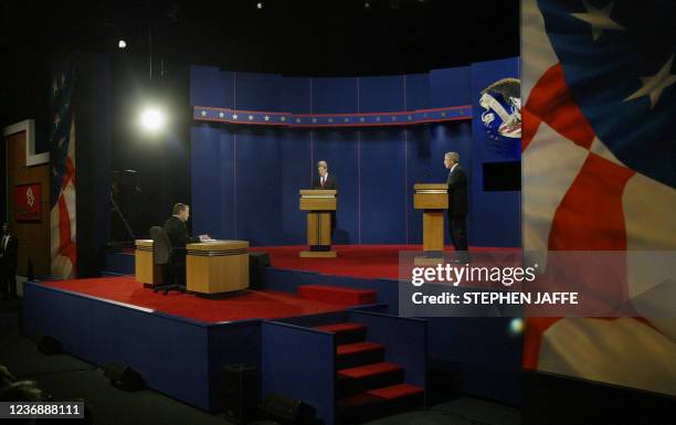 Democratic challenger John Kerry and Republican incumbent President George W. Bush face off in the first debate of the 2004 White House race,...