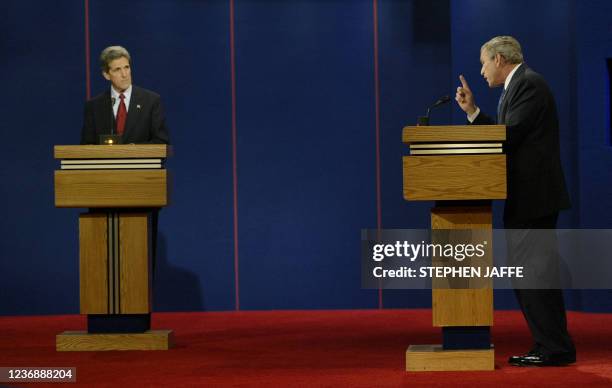 Democratic challenger John Kerry and Republican incumbent President George W. Bush are seen during the first debate of the 2004 White House race at...