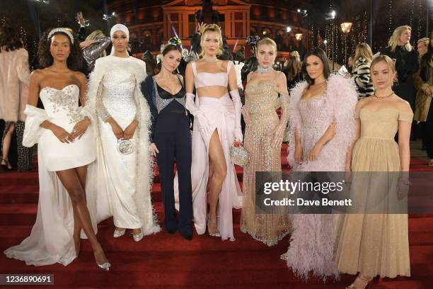 Arlissa, Ikram Abdi Omar, Sabina Bilenko, Elena Perminova, Diana Bilenko, Sinead Harnett and Lady Amelia Windsor arrive at The Fashion Awards 2021 at...