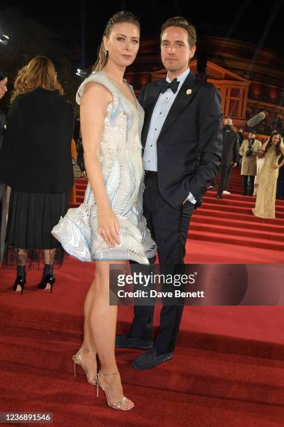 Maria Sharapova and Alexander Gilkes arrive at The Fashion Awards 2021 at Royal Albert Hall on November 29, 2021 in London, England.