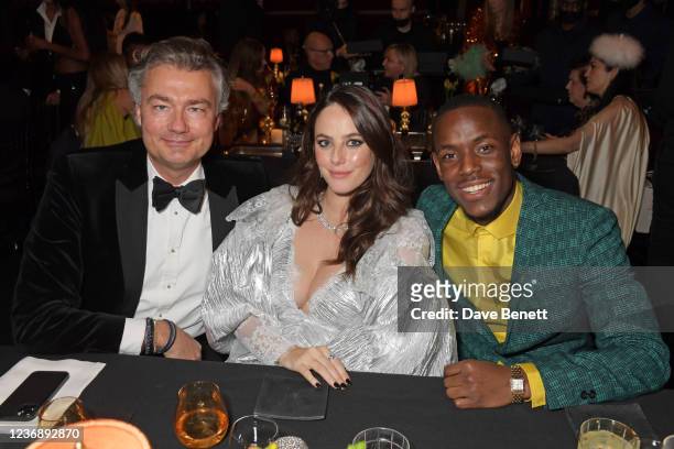 Laurent Feniou, Kaya Scodelario and Micheal Ward attend a cocktail reception ahead of The Fashion Awards 2021 at Royal Albert Hall on November 29,...