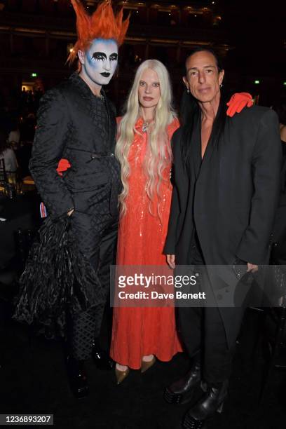 Charles Jeffrey, Kristen McMenamy and Rick Owens attend a cocktail reception ahead of The Fashion Awards 2021 at Royal Albert Hall on November 29,...
