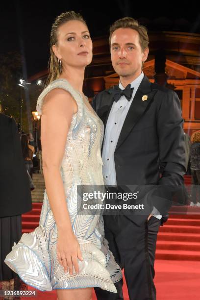 Maria Sharapova and Alexander Gilkes arrive at The Fashion Awards 2021 at Royal Albert Hall on November 29, 2021 in London, England.