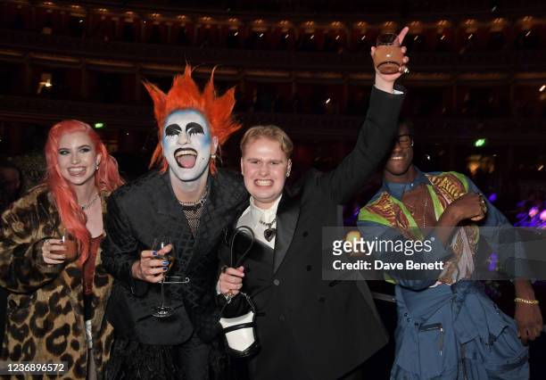 Abby Roberts, Charles Jeffrey, Benji Park and guest attends The Fashion Awards 2021 after party at Royal Albert Hall on November 29, 2021 in London,...